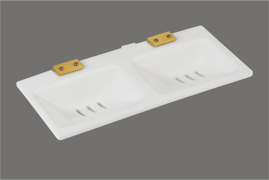 front self double soap dish black & white